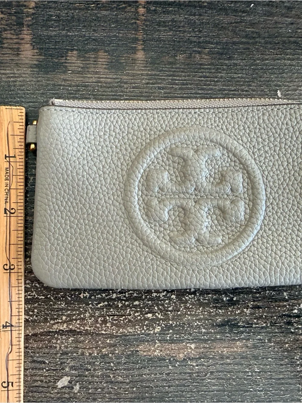 Tory Burch Embossed Logo Wallet — Taupe Gray